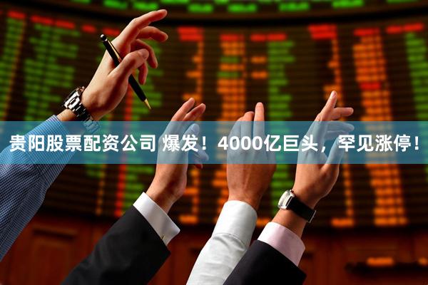 贵阳股票配资公司 爆发！4000亿巨头，罕见涨停！
