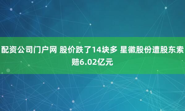 配资公司门户网 股价跌了14块多 星徽股份遭股东索赔6.02亿元